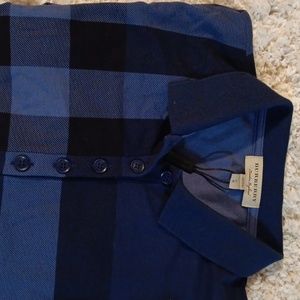 New BURBERRY Boys Size Large Blue/Black Check Polo Shirt.
